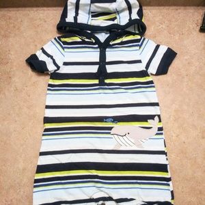 Striped Hooded Baby Romper
